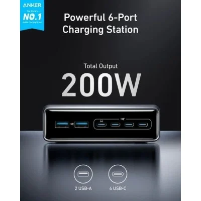 Anker Prime Charger 200W 6 Ports GaN - Silver